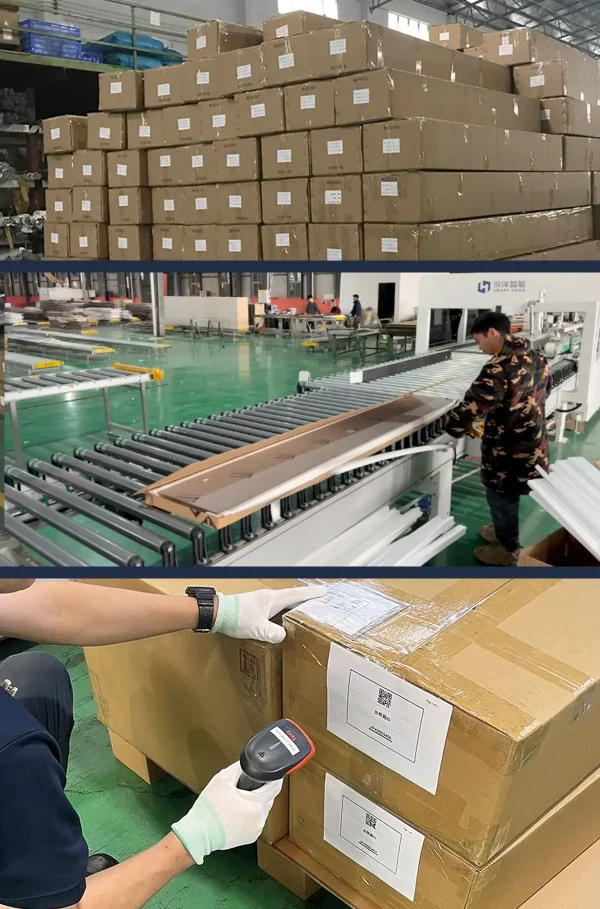 Packed blind and curtain track components ready for shipment